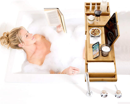 Bamboo Bathtub Caddy Tray with Extending Sides, Cellphone Tray and WinAFTER-SALES SERVICE- If you think that it was not for you, we will be happy to refund every penny you paid.
BATH TRAY FOR COUPLES- Bathtub caddy designed to comfortaDrift & DwellExtending Sides, Cellphone Tray