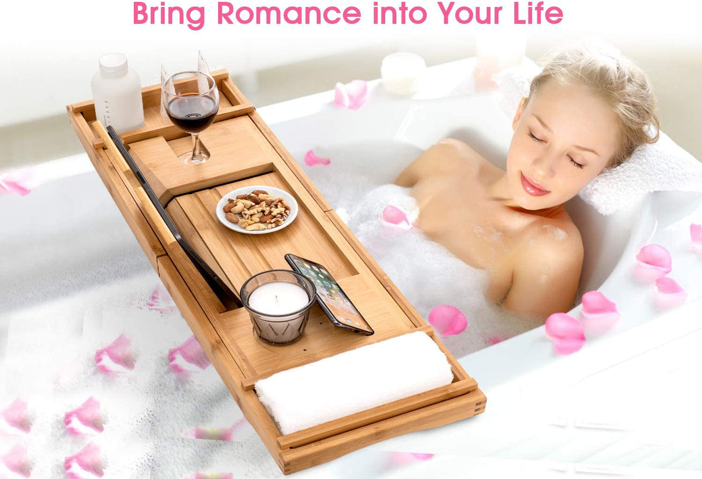 Bamboo Bathtub Caddy Tray with Extending Sides, Cellphone Tray and WinAFTER-SALES SERVICE- If you think that it was not for you, we will be happy to refund every penny you paid.
BATH TRAY FOR COUPLES- Bathtub caddy designed to comfortaDrift & DwellExtending Sides, Cellphone Tray