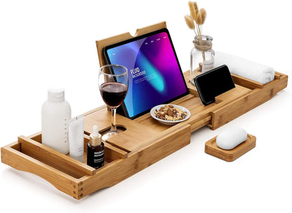 Bamboo Bathtub Caddy Tray with Extending Sides, Cellphone Tray and WinAFTER-SALES SERVICE- If you think that it was not for you, we will be happy to refund every penny you paid.
BATH TRAY FOR COUPLES- Bathtub caddy designed to comfortaDrift & DwellExtending Sides, Cellphone Tray